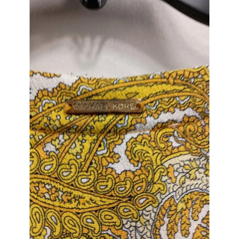 Michael Michael Kors Womens Blouse Top Large Yellow Paisley‎ Tie Sleeve BOHO